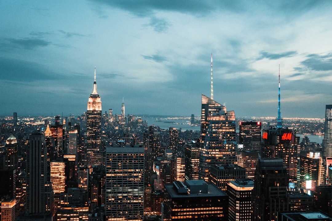 city skyline at dusk